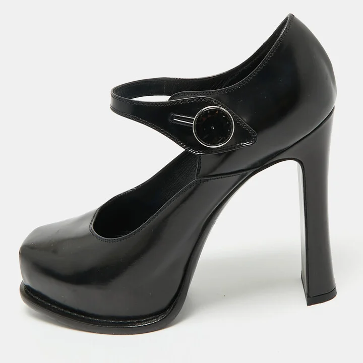 Louis Vuitton Black Leather Mary Jane Embellished Platform Pumps Size 37