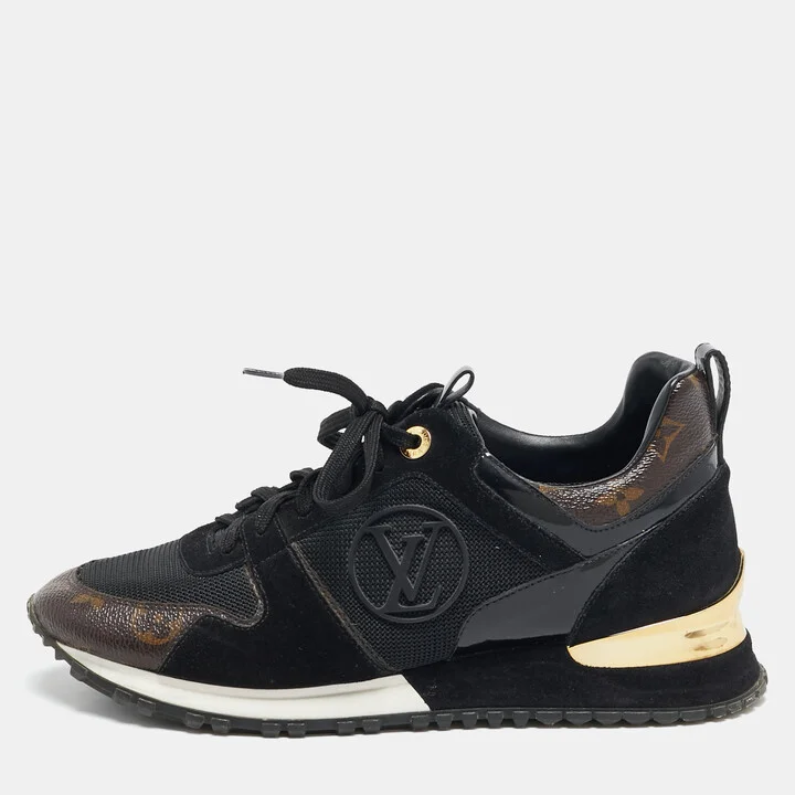 Louis Vuitton Black Leather Mesh and Monogram Canvas Run Away Sneakers Size 38