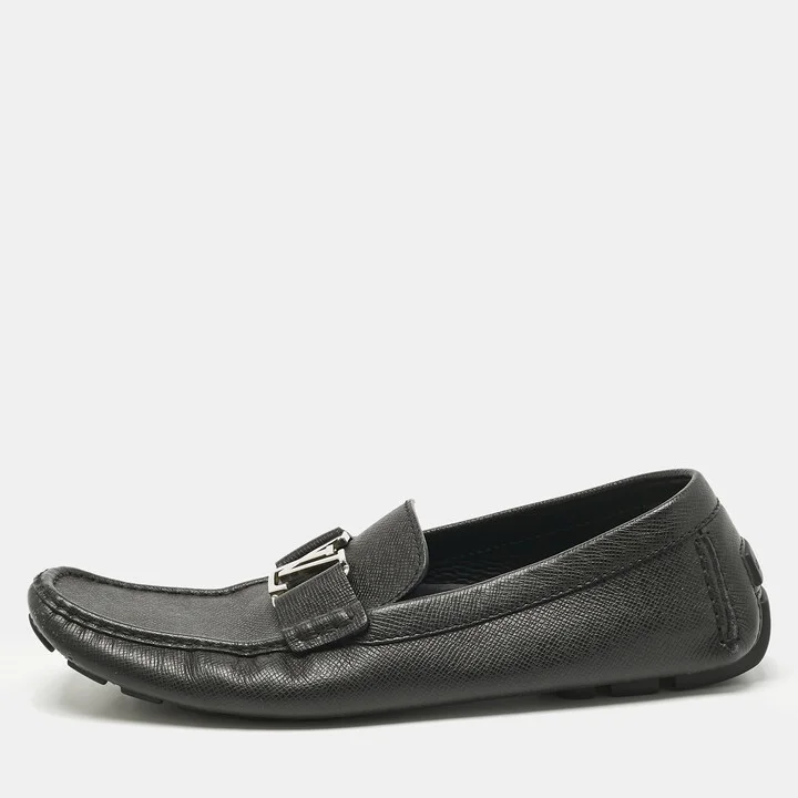 Louis Vuitton Black Leather Monte Carlo Slip On Loafers Size 44.5
