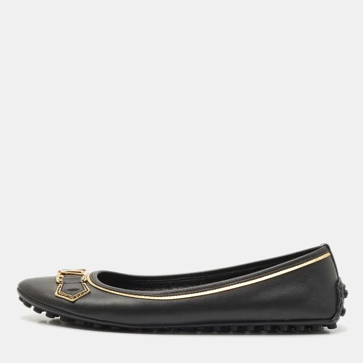 Louis Vuitton Black Leather Oxford Ballet Flats Size 38.5
