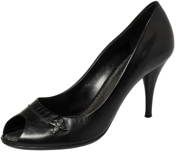 Louis Vuitton Black Leather Peep Toe Pumps Size 38.5