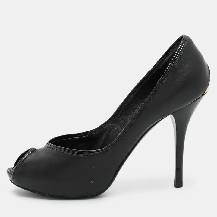 Louis Vuitton Black Leather Peep Toe Pumps Size 38
