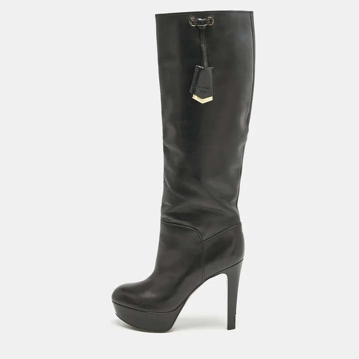 Louis Vuitton Black Leather Platform Knee Length Boots Size 38
