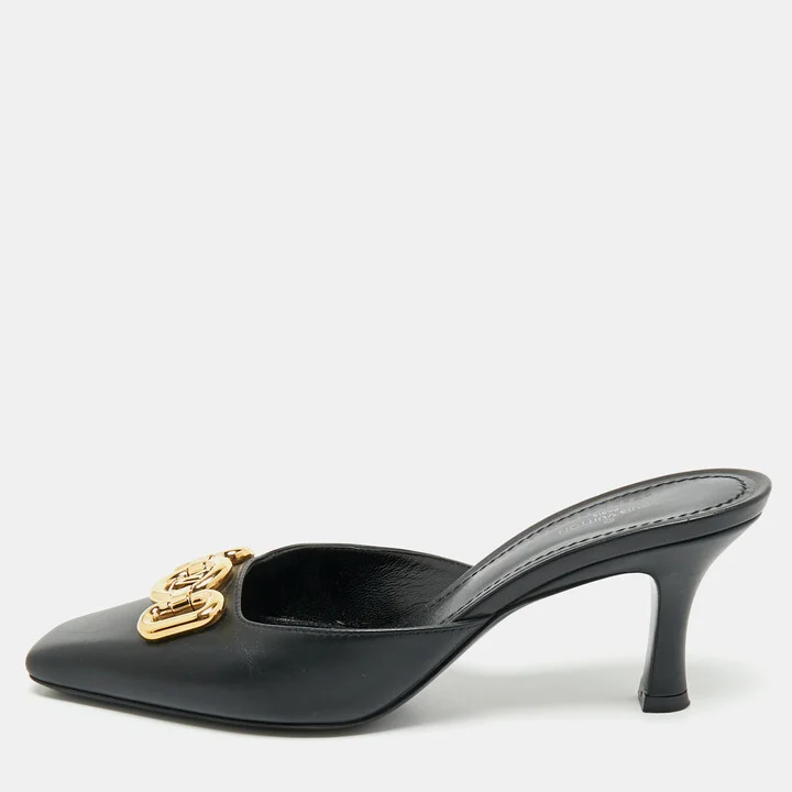 Louis Vuitton Black Leather Rotary Mules Size 38