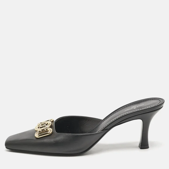 Louis Vuitton Black Leather Rotary Mules Size 41