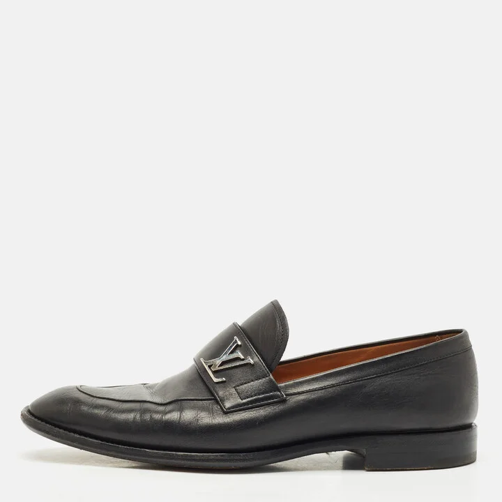 Louis Vuitton Black Leather Saint German Slip On Loafers Size 40.5