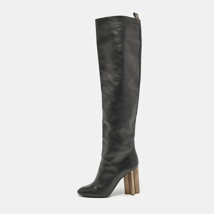 Louis Vuitton Black Leather Silhouette Over The Knee Boots Size 39