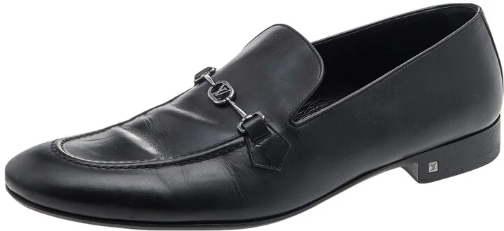 Louis Vuitton Black Leather Slip on Loafers Size 45