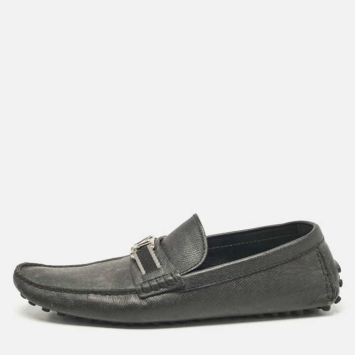 Louis Vuitton Black Leather Taiga Hockenheim Slip On Loafers Size 43