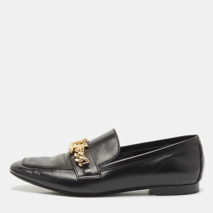 Louis Vuitton Black Leather Upper Case Loafers Size 38