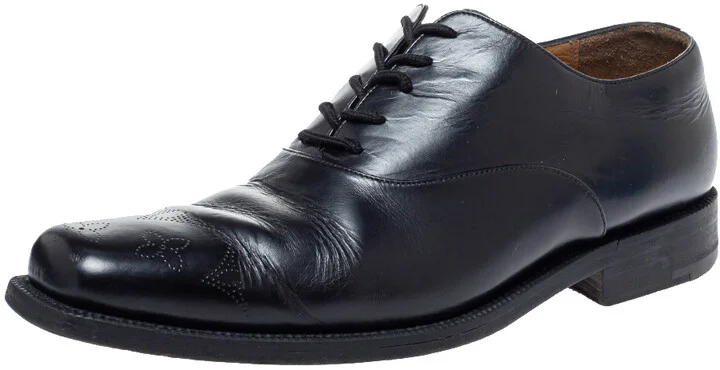 Louis Vuitton Black Leather Wing Tips Lace Up Oxford Size 43