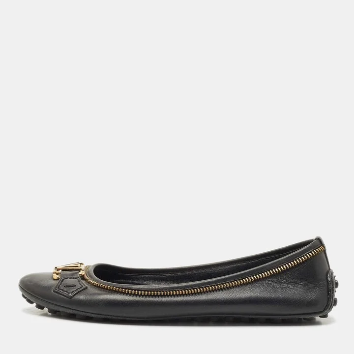 Louis Vuitton Black Leather Zipper Trim Oxford Ballet Flats Size 36