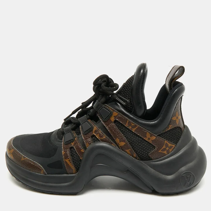Louis Vuitton Black Mesh and Monogram Canvas Archlight Sneakers Size 38