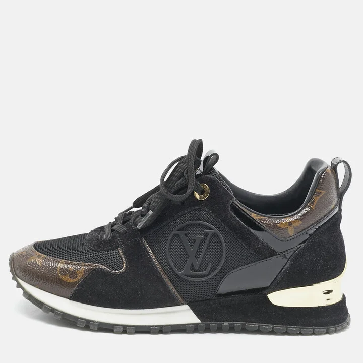 Louis Vuitton Black Mesh and Monogram Canvas Run Away Sneakers Size 36.5