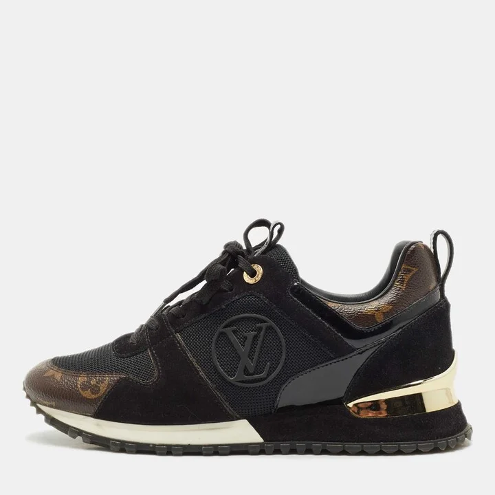 Louis Vuitton Black Mesh Suede and Monogram Canvas Run Away Sneakers Size 38