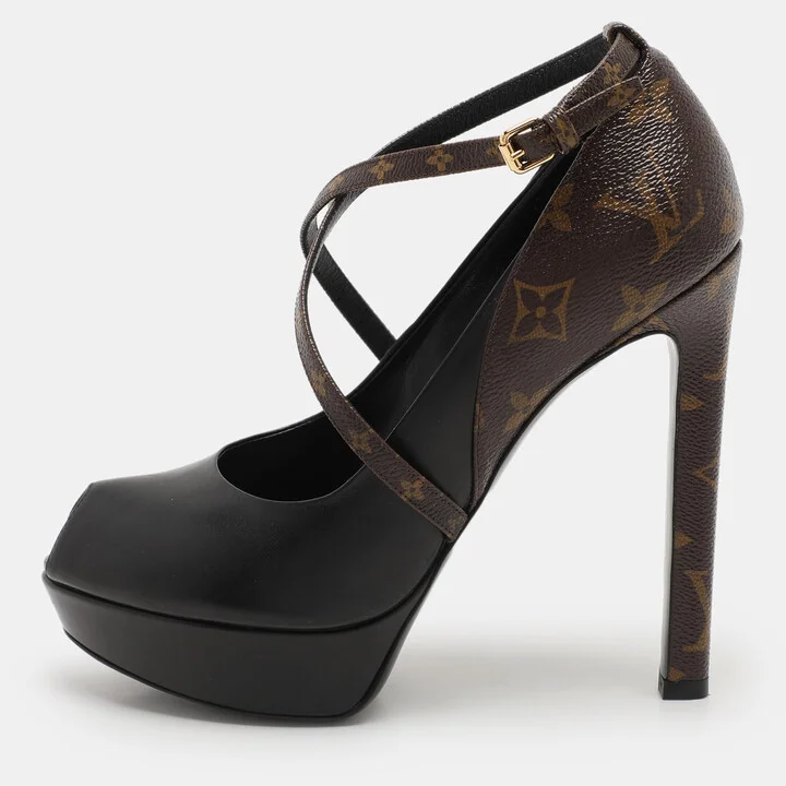 Louis Vuitton Black Monogram Canvas and Leather Temptation Pumps Size 37.5