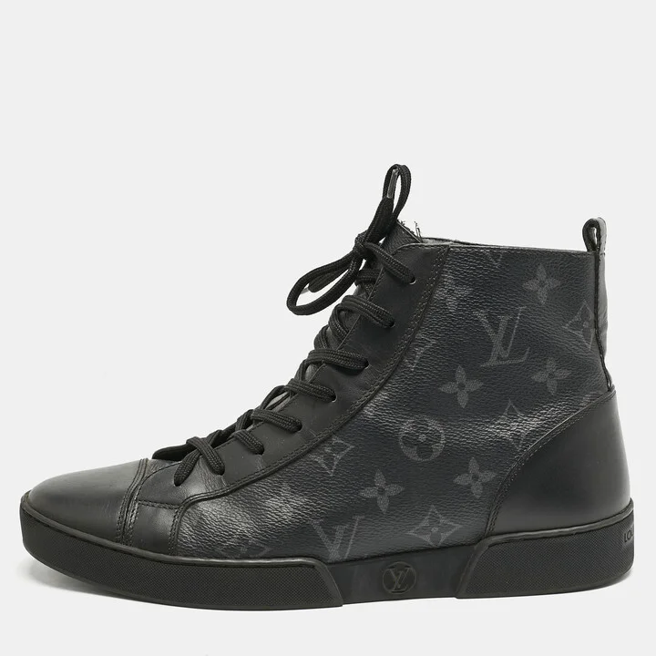 Louis Vuitton Black Monogram Eclipse Canvas and Leather Match Up High Top Sneakers Size 40