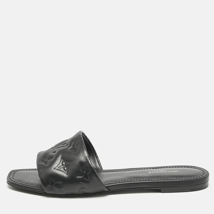 Louis Vuitton Black Monogram Embossed Leather Revival Flat Slide Sandals Size 39