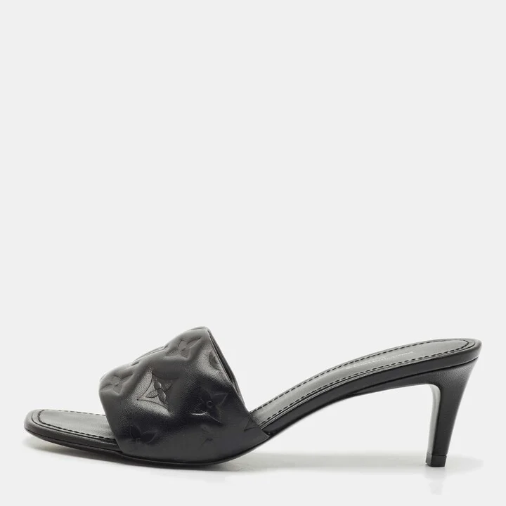 Louis Vuitton Black Monogram Embossed Leather Revival Slide Sandals Size 38.5