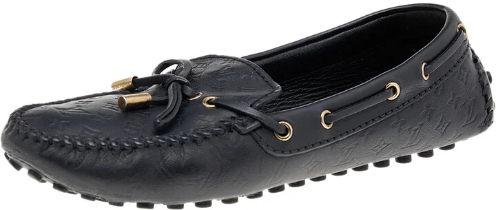 Louis Vuitton Black Monogram Empreinte Leather Gloria Loafers Size 38