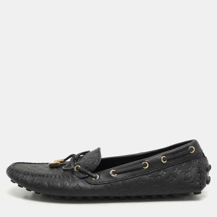 Louis Vuitton Black Monogram Empreinte Leather Gloria Loafers Size 39