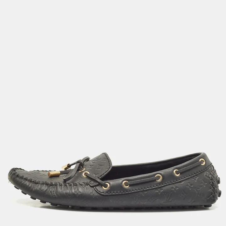 Louis Vuitton Black Monogram Empreinte Leather Gloria Loafers Size 39