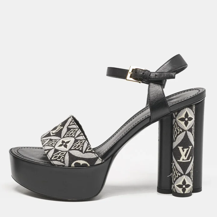 Louis Vuitton Black Monogram Jacquard Silhouette Platform Sandals Size 40