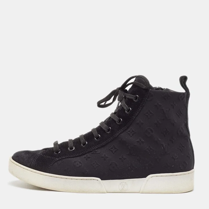 Louis Vuitton Black Monogram Neoprene and Suede Stellar High Top Sneakers Size 38