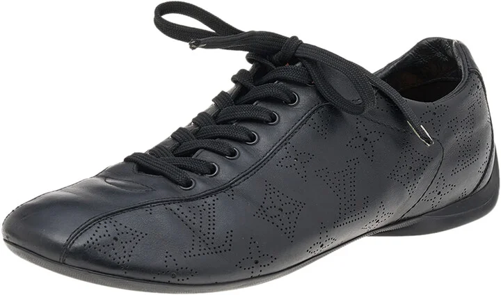 Louis Vuitton Black Monogram Perforated Leather Low Top Sneakers Size 38.5