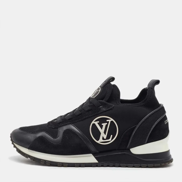 Louis Vuitton Black Neoprene Mesh and Suede Run Away Sneakers Size 37