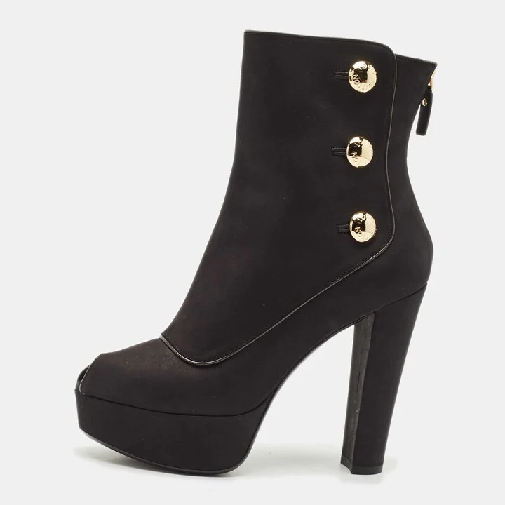 Louis Vuitton Black Nubuck Leather Embellished Platform Booties Size 37.5