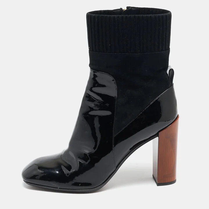 Louis Vuitton Black Patent Leather and Suede Studio Ankle Length Boots Size 39