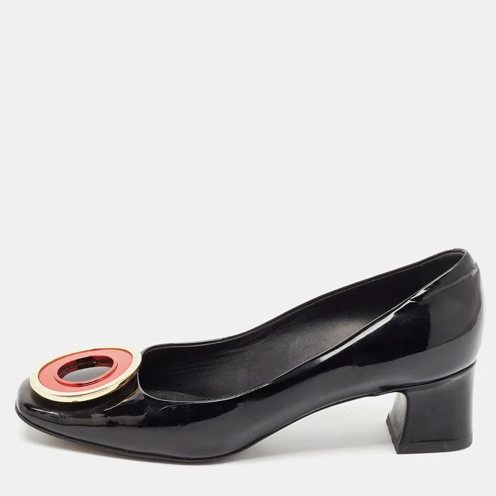 Louis Vuitton Black Patent Leather Block Heel Pumps Size 37