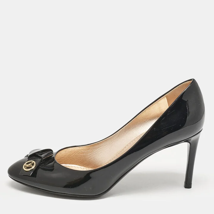 Louis Vuitton Black Patent Leather Bow Fiance Pumps Size 36.5