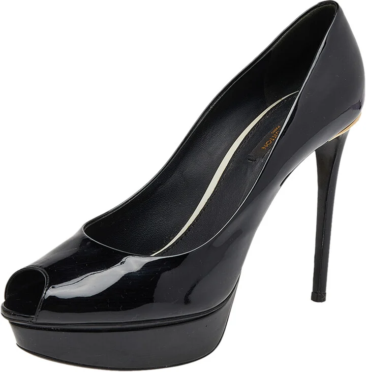 Louis Vuitton Black Patent Leather Eyeline Peep Toe Platform Pumps Size 39