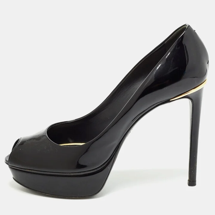 Louis Vuitton Black Patent Leather Eyeline Peep Toe Pumps Size 37