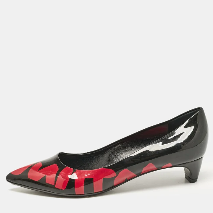 Louis Vuitton Black Patent Leather Graffiti Pointed Toe Pumps Size 35.5