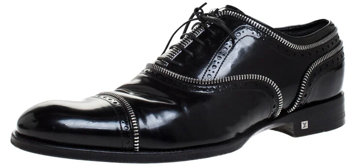 Louis Vuitton Black Patent Leather Lace Up Oxfords Size 41.5
