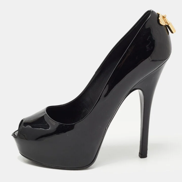 Louis Vuitton Black Patent Leather Oh Really! Platform Peep Toe Pumps Size 39.5