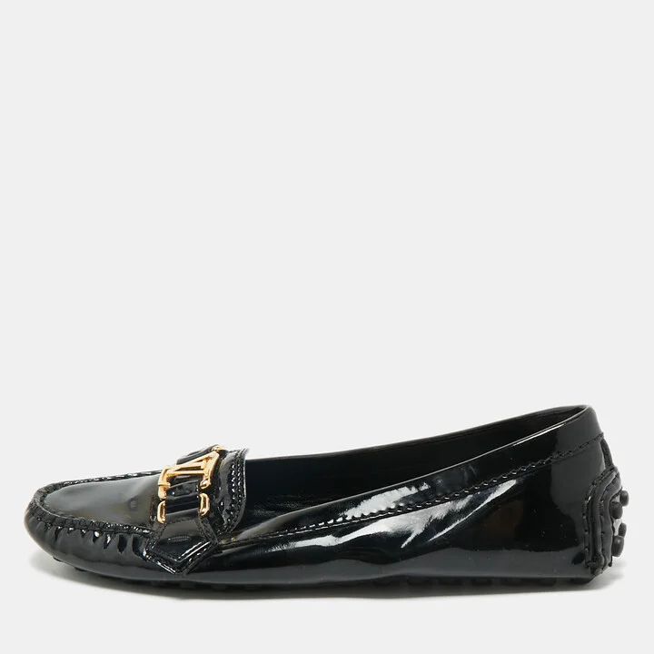 Louis Vuitton Black Patent Leather Oxford Loafers Size 37.5