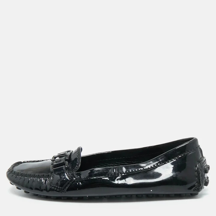Louis Vuitton Black Patent Leather Oxford Slip On Loafers Size 37