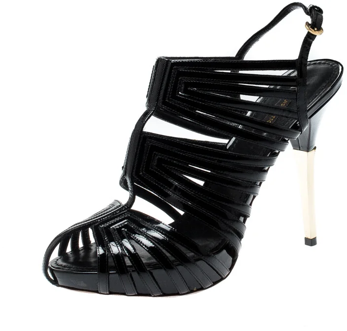 Louis Vuitton Black Patent Leather Strappy Platform Sandals Size 39