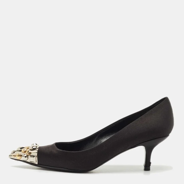 Louis Vuitton Black Satin Bernice Studded Pumps Size 37.5