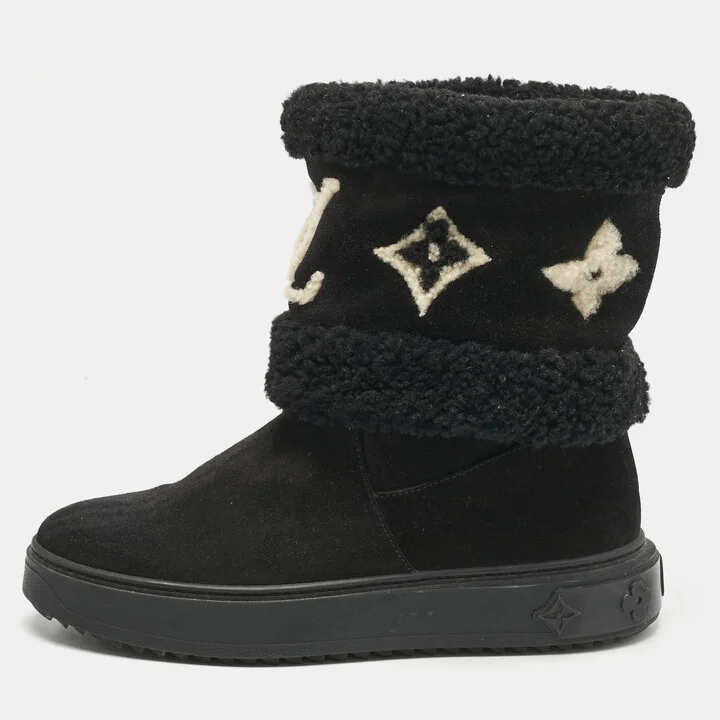 Louis Vuitton Black Shearling and Suede Snowdrop Ankle Length Boots Size 39