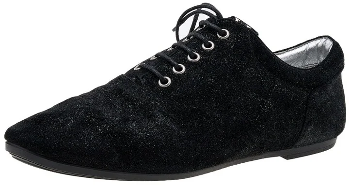 Louis Vuitton Black/Silver Glitter Suede Lace Up Oxfords Size 39