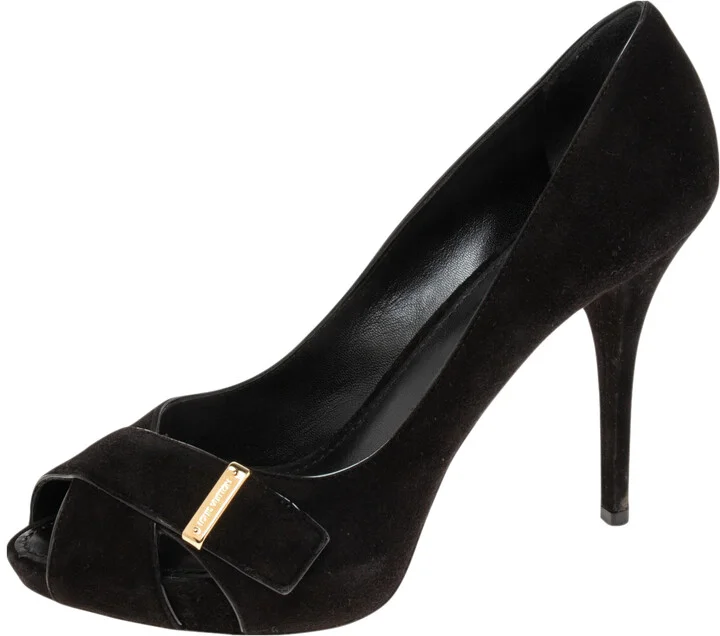 Louis Vuitton Black Suede Crisscross Peep-Toe Pumps Size 39