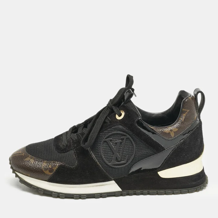 Louis Vuitton Black Suede Mesh and Monogram Canvas Run Away Sneakers Size 36