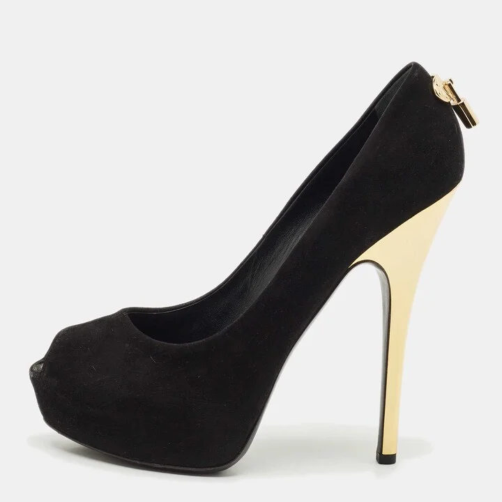Louis Vuitton Black Suede Oh Really! Peep Toe Platform Pumps Size 40