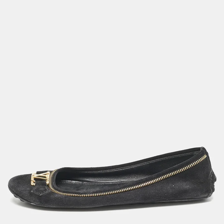 Louis Vuitton Black Suede Oxford Ballet Flats Size 39.5