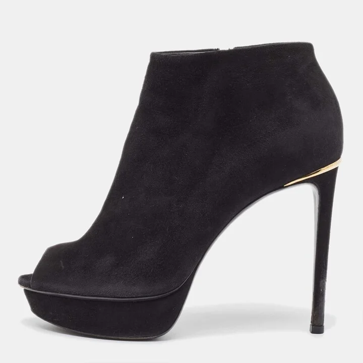 Louis Vuitton Black Suede Peep Toe Ankle Boots Size 37
